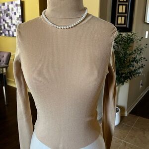 Elegant Tan Ribbed Turtleneck Top